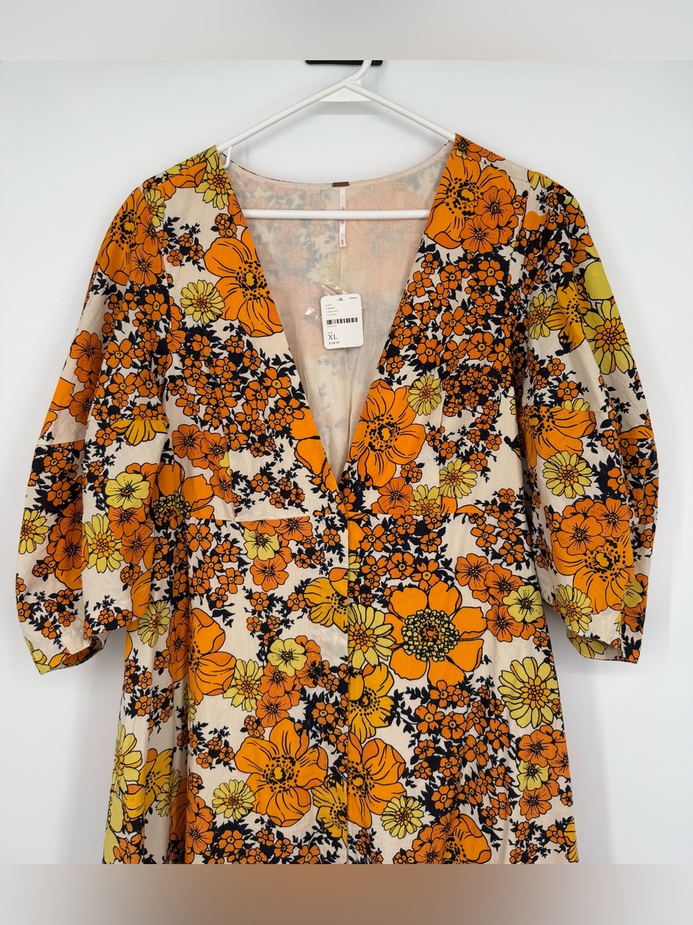 Free People Lydia Midi Dress Floral Boho Puff Sleeves Size XL NWT - Picture 3 of 9